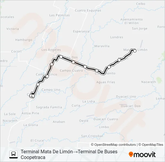 CARIARI - MATA DE LIMON Bus Line Map