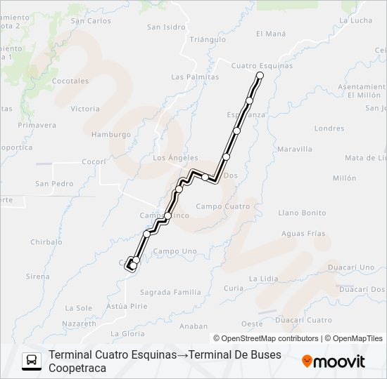 Mapa de CARIARI - CUATRO ESQUINAS de autobús
