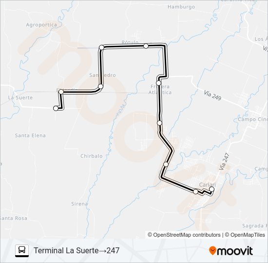 Mapa de CARIARI - EL JARDIN - LA SURTE de autobús