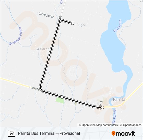 Mapa de PARRITA - EL TIGRE de autobús