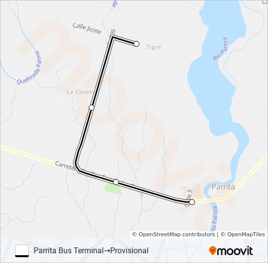 Mapa de PARRITA - EL TIGRE de autobús