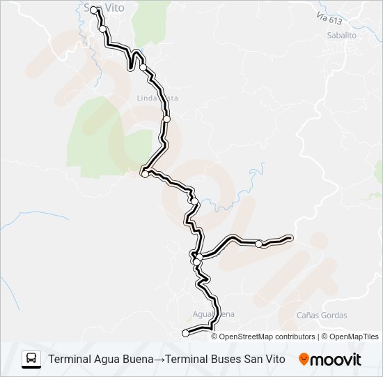 Mapa de SAN VITO – AGUA BUENA – COPA BUENA de autobús