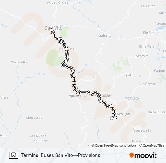 Mapa de SAN VITO – CAÑAS GORDAS – VILLA ROMA de autobús