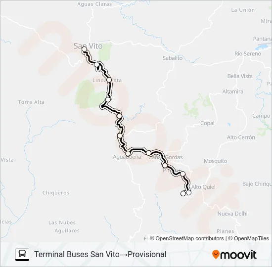 Mapa de SAN VITO – CAÑAS GORDAS – VILLA ROMA de autobús