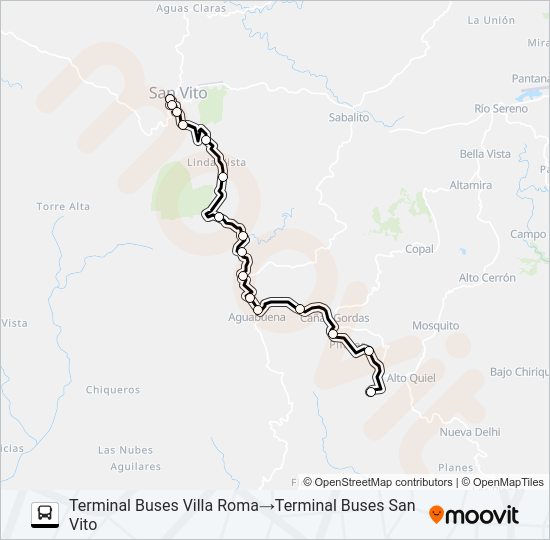 Mapa de SAN VITO – CAÑAS GORDAS – VILLA ROMA de autobús
