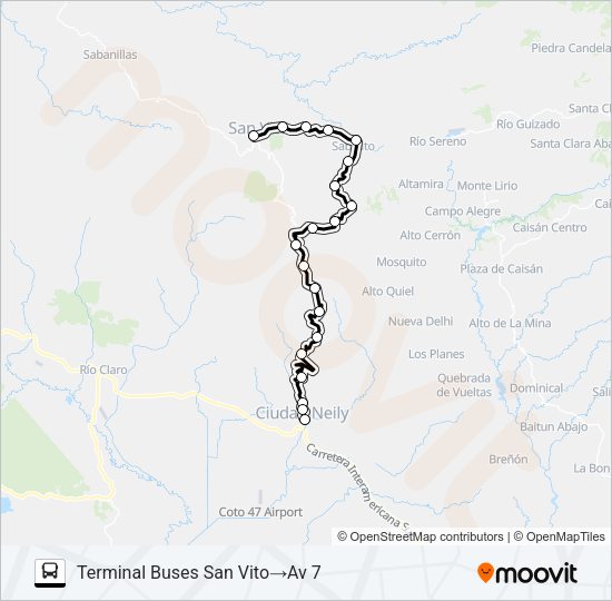 Mapa de SAN VITO – CIUDAD NEILY POR SABALITO de autobús
