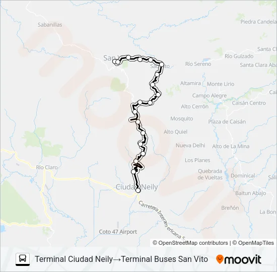 SAN VITO – CIUDAD NEILY POR SABALITO Bus Line Map