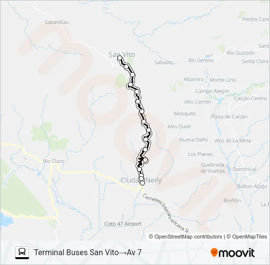 SAN VITO – CIUDAD NEILY POR LINDA VISTA Bus Line Map