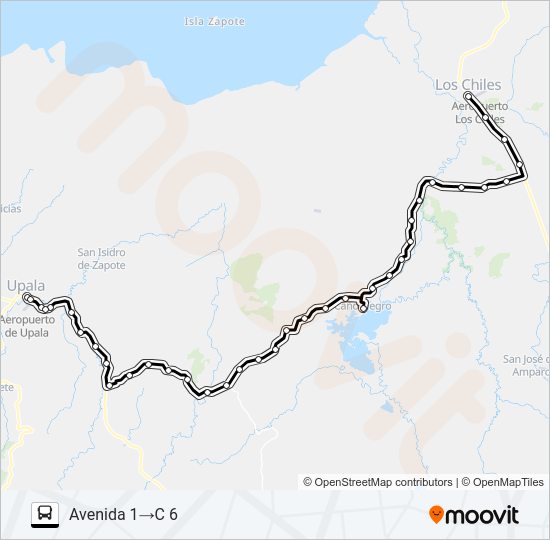 Mapa de UPALA - LOS CHILES de autobús