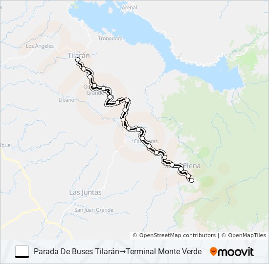 TILARAN - MONTEVERDE bus Line Map