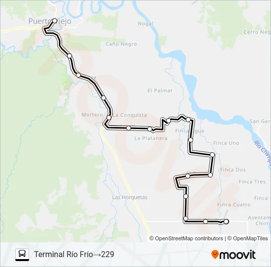 RIO FRIO - LA RAMBLA - FINCA AGUA - PUERTO VIEJO Bus Line Map
