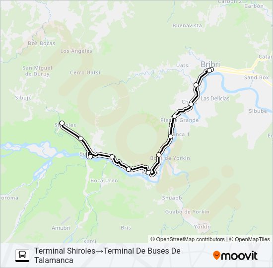 Mapa de BRIBRI - SHIROLES POR BAMBU de autobús