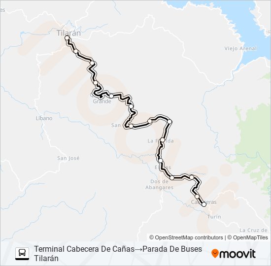 TILARAN - CABECERA DE CAÑAS bus Line Map