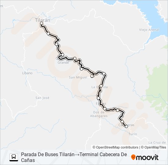 TILARAN - CABECERA DE CAÑAS bus Line Map