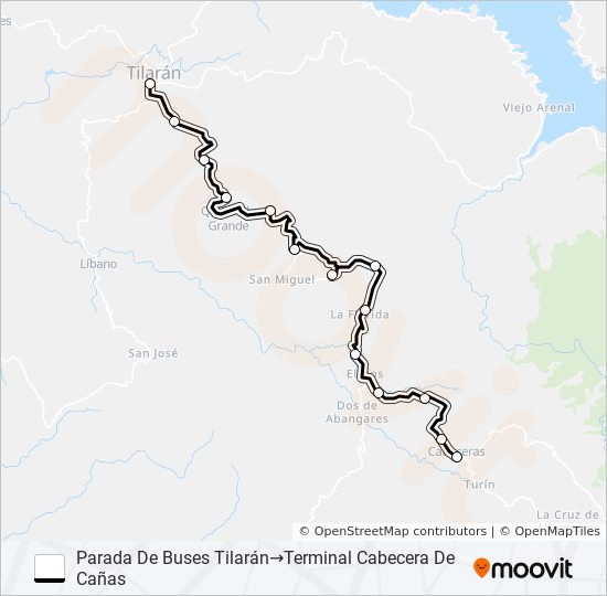 TILARAN - CABECERA DE CAÑAS bus Line Map