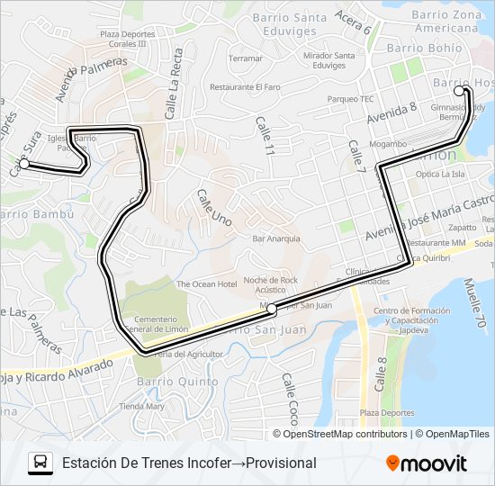 Mapa de LIMON - PACUARE NUEVO POR COCA COLA de autobús