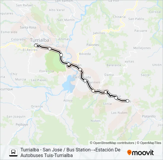 TURRIALBA - TUIS Bus Line Map