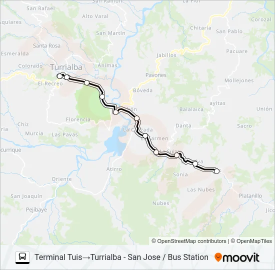 TURRIALBA - TUIS Bus Line Map