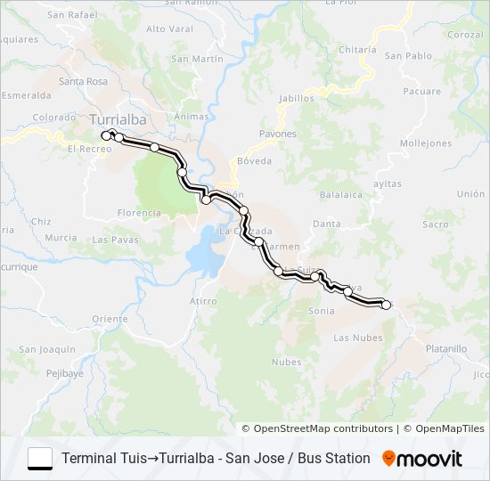 Mapa de TURRIALBA - TUIS de autobús