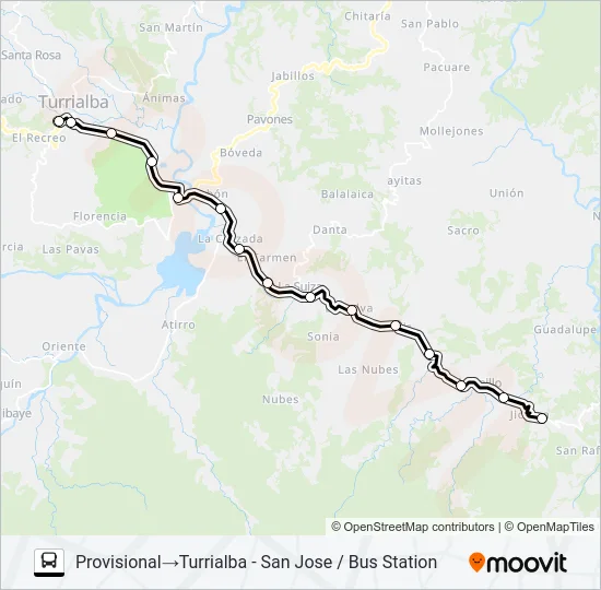TURRIALBA - JICOTEA Bus Line Map
