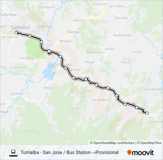 TURRIALBA - JICOTEA Bus Line Map