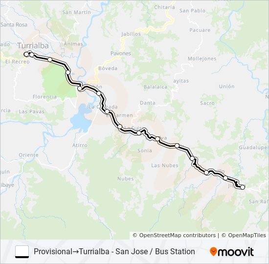 Mapa de TURRIALBA - JICOTEA de autobús