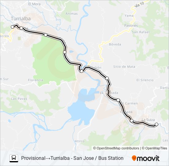 Mapa de TURRIALBA - LA SUIZA de autobús