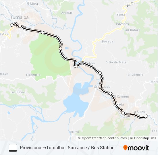 Mapa de TURRIALBA - LA SUIZA de autobús