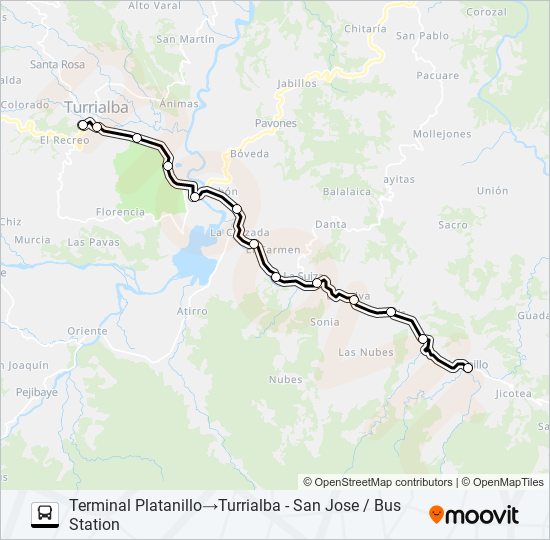 Mapa de TURRIALBA - PLATANILLO (TAYUTIC) de autobús