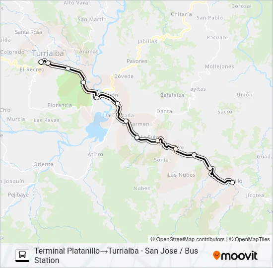 TURRIALBA - PLATANILLO (TAYUTIC) Bus Line Map