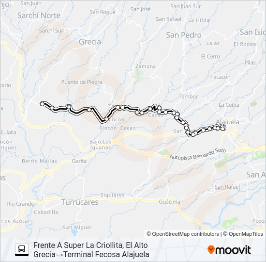 Mapa de ALAJUELA - LA ARGENTINA de autobús
