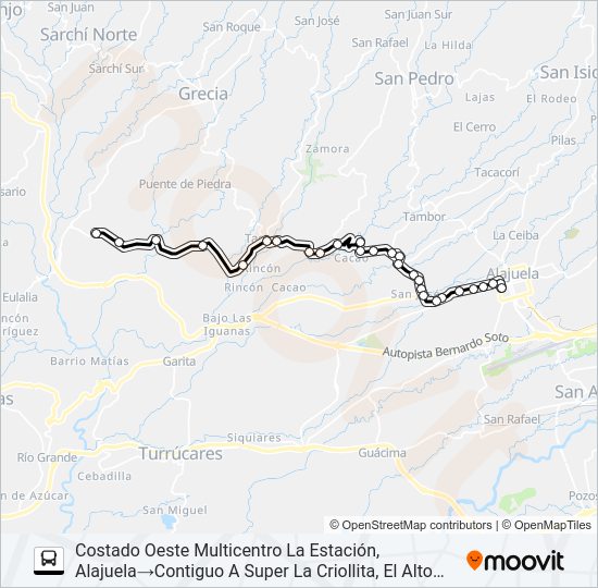 Mapa de ALAJUELA - LA ARGENTINA de autobús