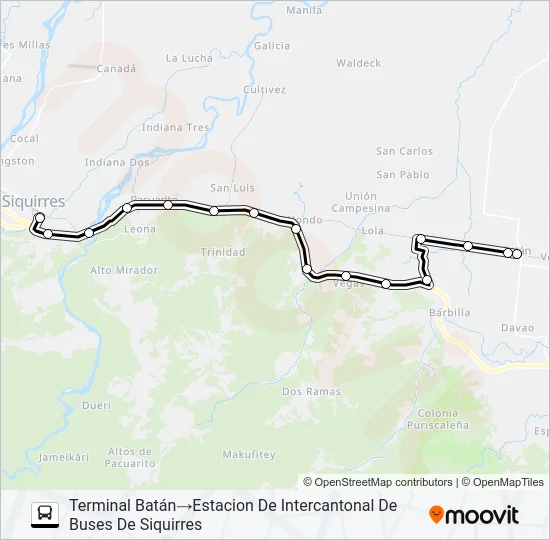 SIQUIRRES - BATAN Bus Line Map