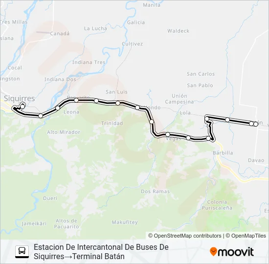 SIQUIRRES - BATAN Bus Line Map