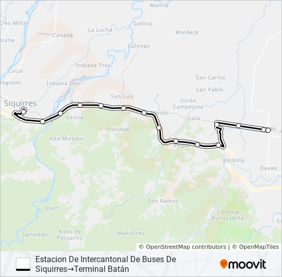 Mapa de SIQUIRRES - BATAN de autobús