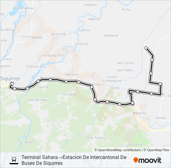 SIQUIRRES - SAHARA bus Line Map