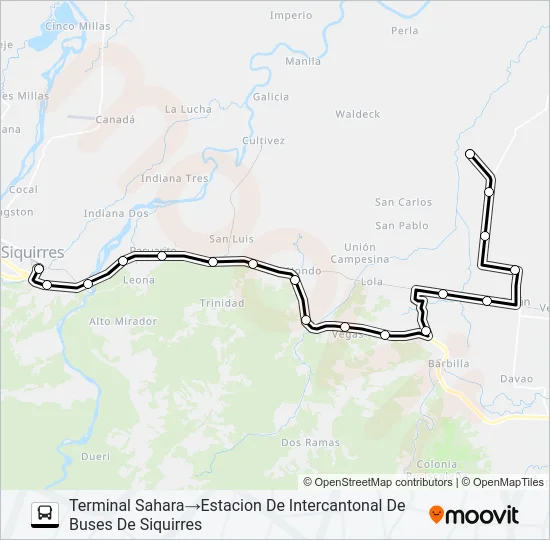 SIQUIRRES - SAHARA Bus Line Map