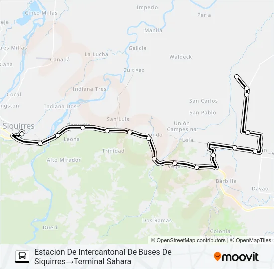 SIQUIRRES - SAHARA Bus Line Map