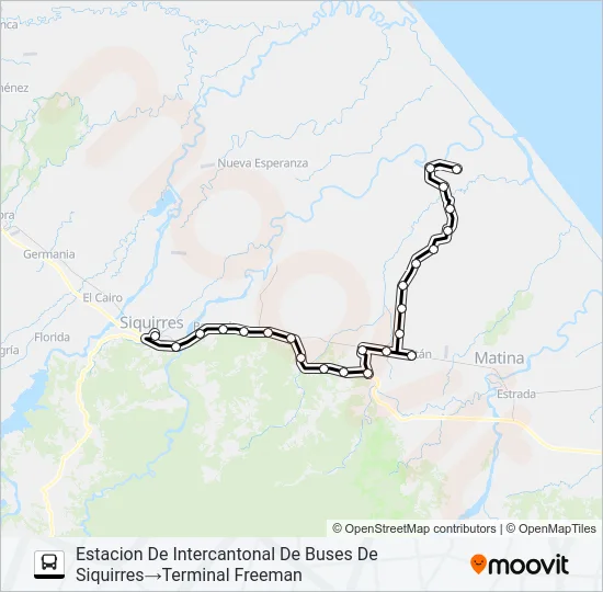 Mapa de SIQUIRRES - FREEMAN de autobús