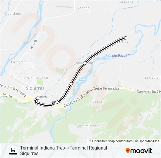 SIQUIRRES - INDIANA 3 Bus Line Map