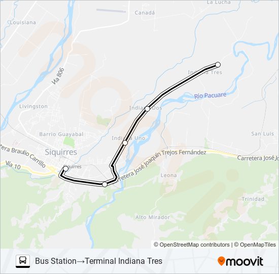 Mapa de SIQUIRRES - INDIANA 3 de autobús