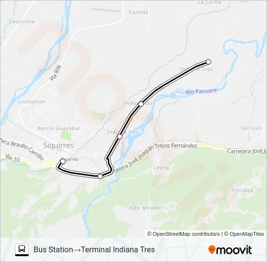 SIQUIRRES - INDIANA 3 Bus Line Map