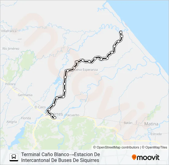 SIQUIRRES - CAÑO BLANCO Bus Line Map