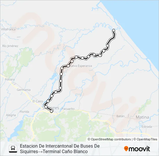 Mapa de SIQUIRRES - CAÑO BLANCO de autobús