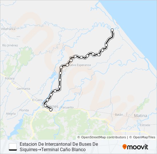 Mapa de SIQUIRRES - CAÑO BLANCO de autobús