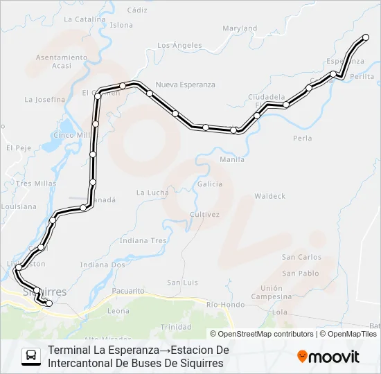 SIQUIRRES - LA ESPERANZA Bus Line Map