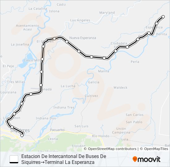 Mapa de SIQUIRRES - LA ESPERANZA de autobús