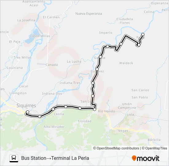 SIQUIRRES - LA PERLA X CULTIVEZ Bus Line Map