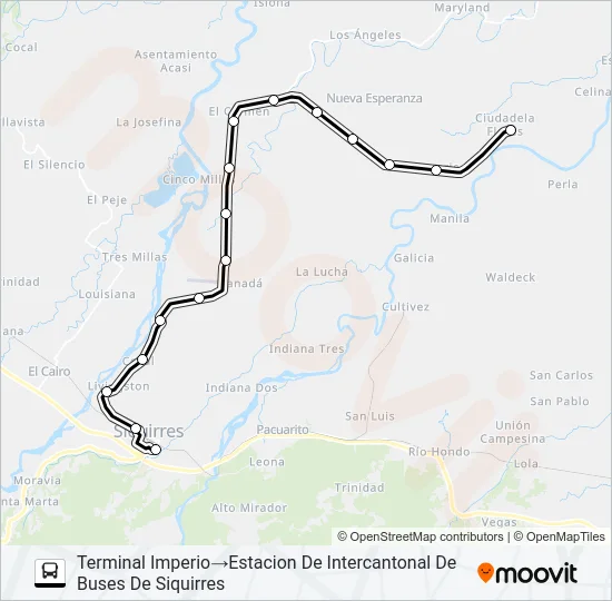 SIQUIRRES - EL CARMEN - IMPERIO (DIRECTO) Bus Line Map