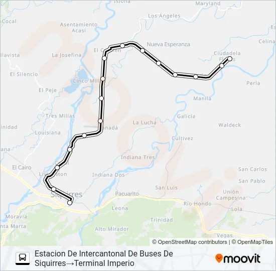 SIQUIRRES - EL CARMEN - IMPERIO (DIRECTO) Bus Line Map